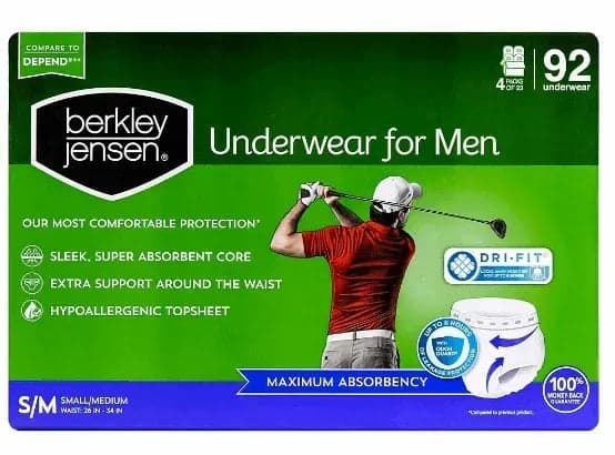 Berkley Jensen Incontinence Underwear for Men, Small/Medium, Maximum Absorbency, 92 Count