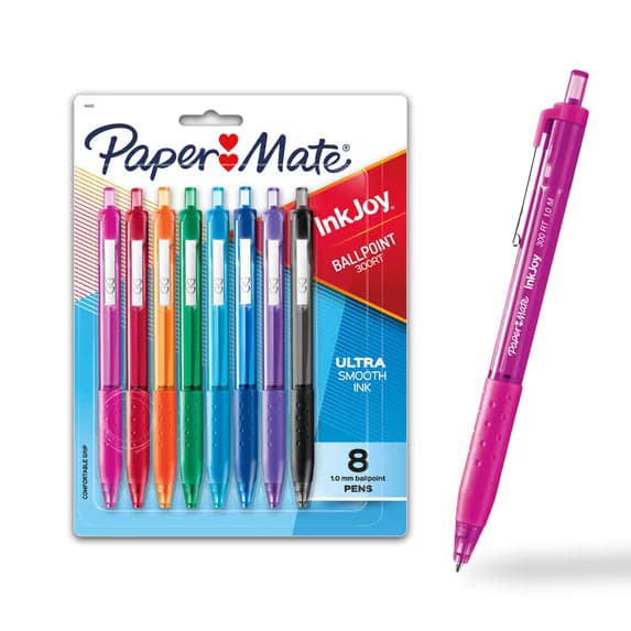 Paper Mate InkJoy Retractable Ballpoint Pens, 1.0 mm, Assorted Colors, 8 Count