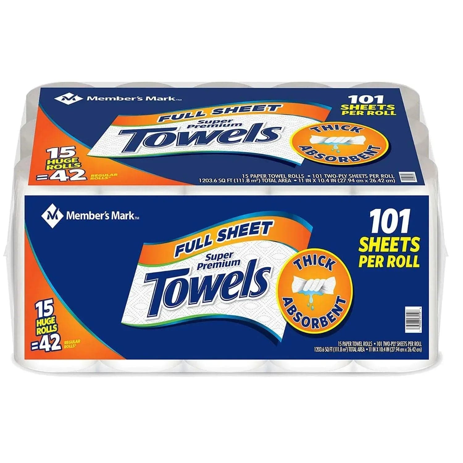 Member's Mark Full Sheet 2-Ply Paper Towel, 15 Rolls, 101 Sheets/Roll