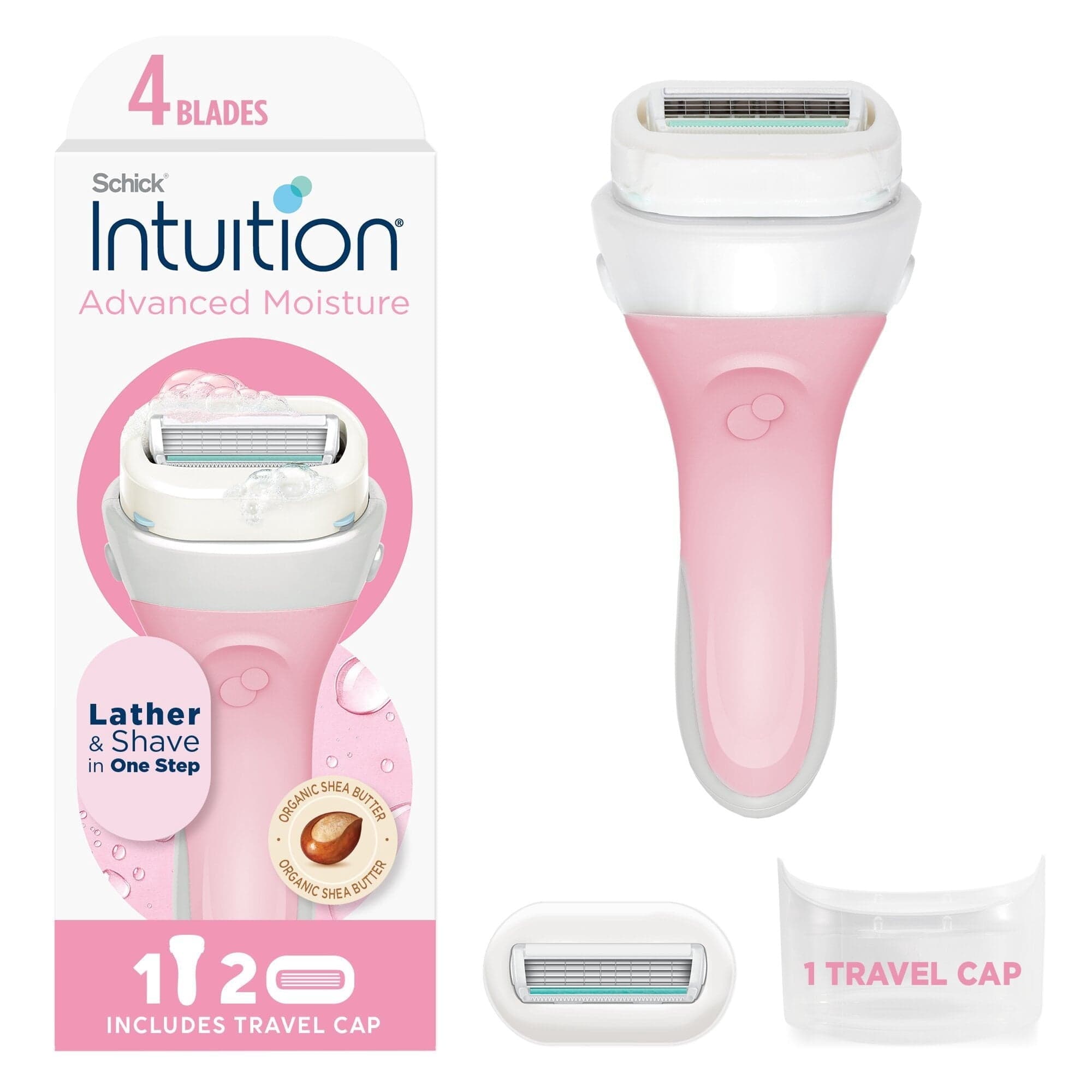 Schick Intuition Advanced Moisture Women's Razor, 1 Razor Handle & 2 4-Blade Refills