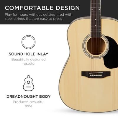 Best Choice Products 41in Full Size All-Wood Acoustic Guitar Starter Kit w/Gig Bag, E-Tuner, Pick, Strap, Rag - Black