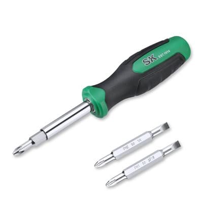 SK Hand Tools SK02000 6-in-1 Screwdriver - Detachable Heads, Comfort Grip - For Mechanics, Automotive, Computer Repair