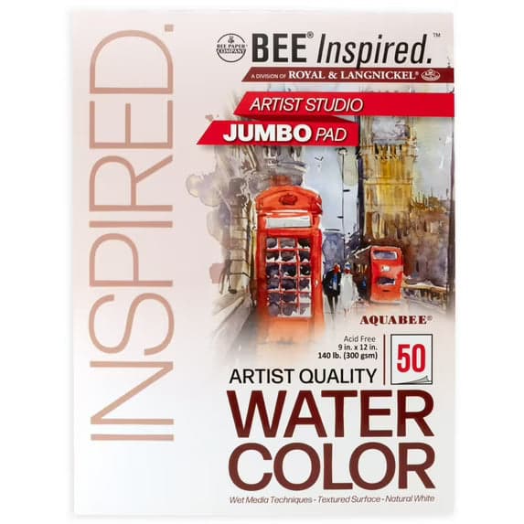 Bee Paper Bee Inspired 9" x 12" Studio Watercolor Paper Pad, 50 Sheets, Top Tape, 140lb 300GSM
