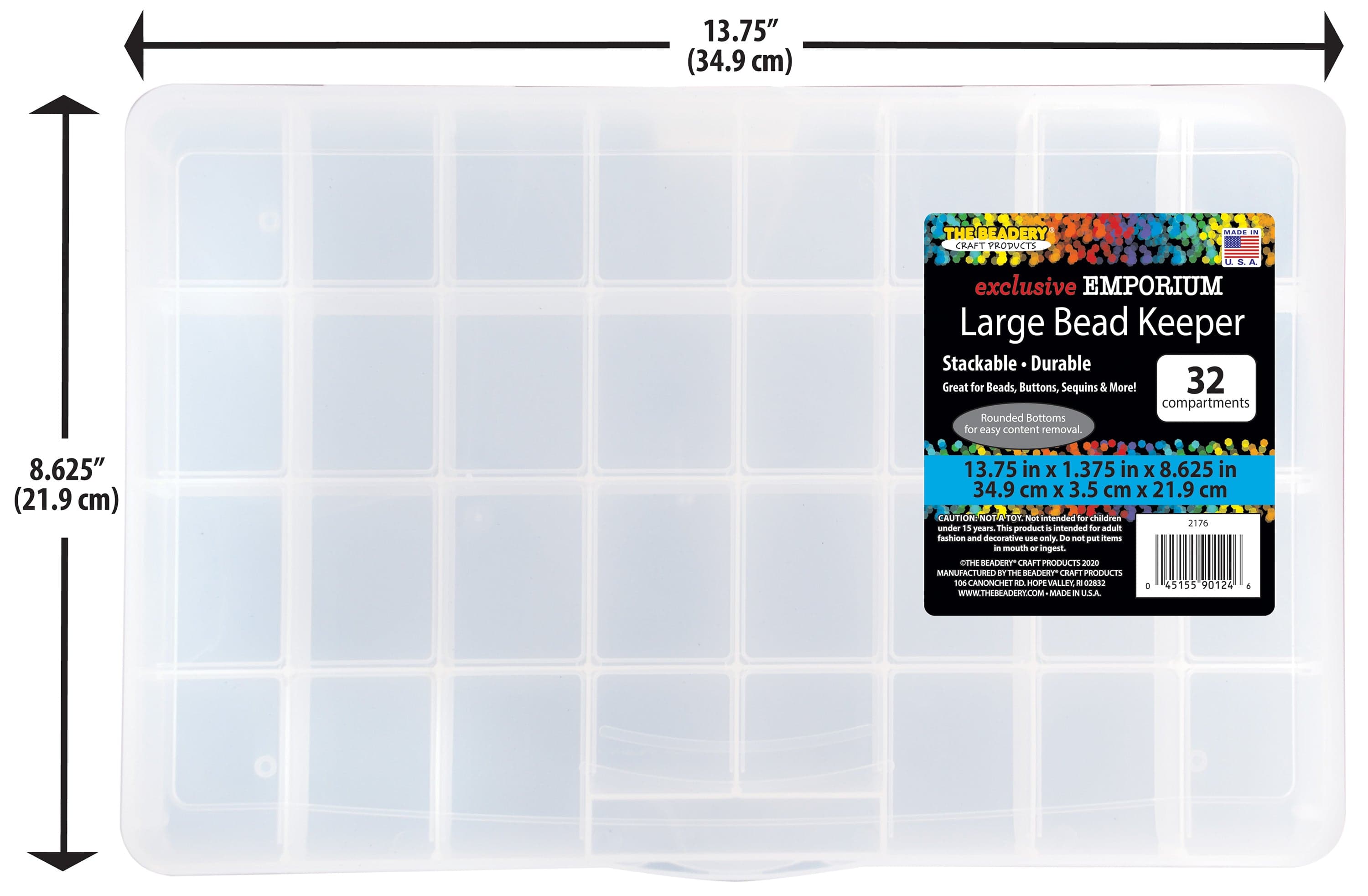 The Beadery 32 Compartment Large Bead Keeper Storage Box, Clear Plastic, 2176