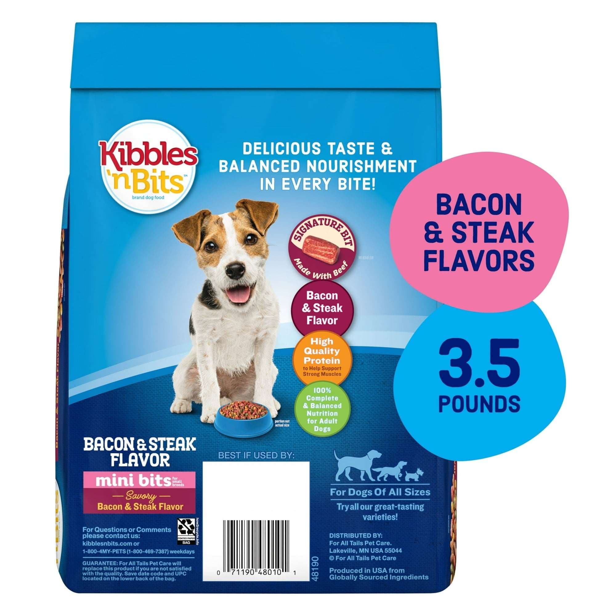 Kibbles 'n Bits Mini Bits Small Breed Dry Dog Food, Savory Bacon & Steak Flavor, 3.5 lb