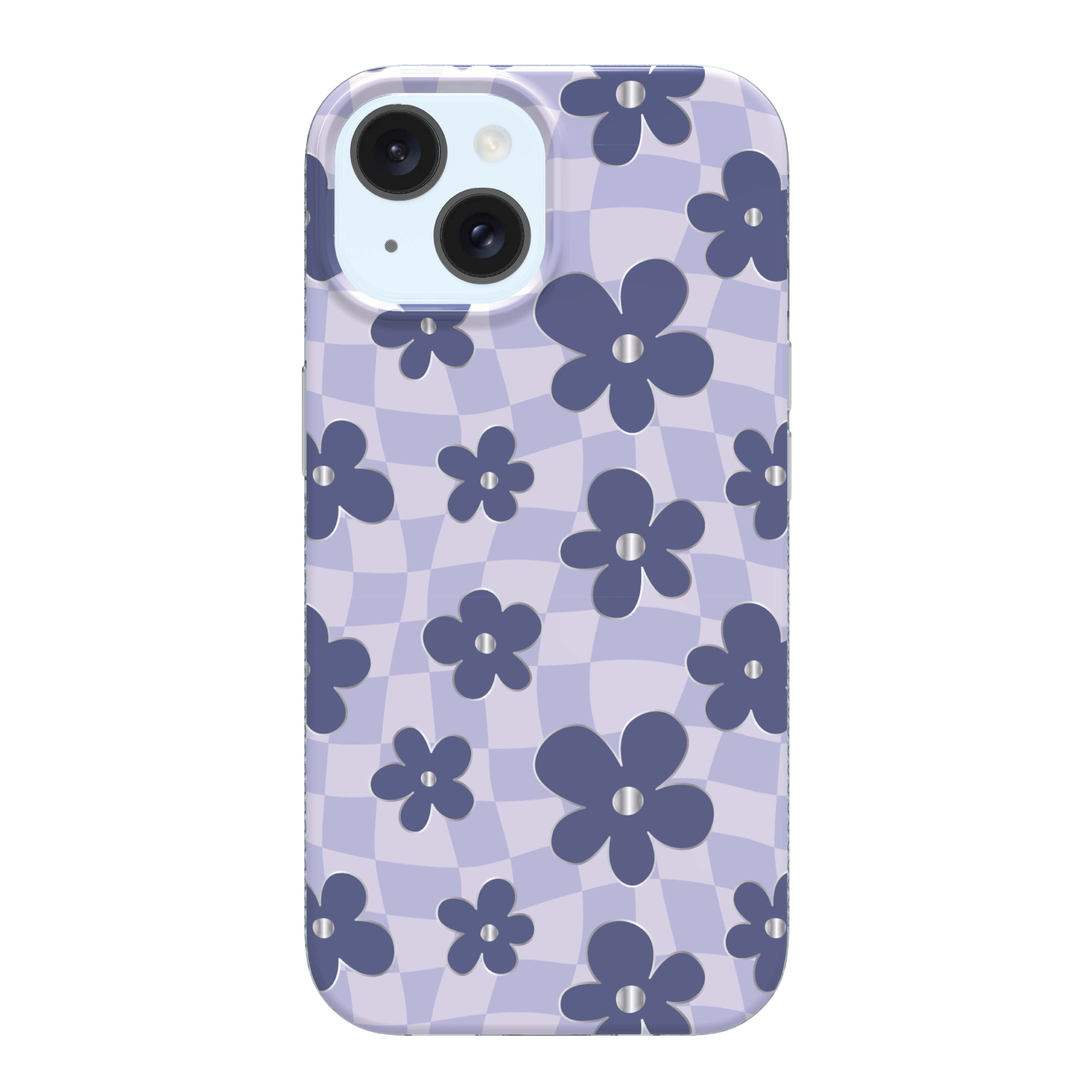 onn Purple Checkered Floral Phone Case for iPhone 17e / iPhone 16e / iPhone 15 / iPhone 14 / iPhone 13
