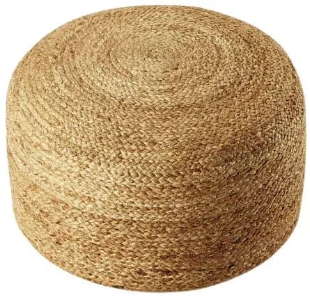 Stylehouse 100% Cotton Natural Jute Pouf, 12" H x 20" W