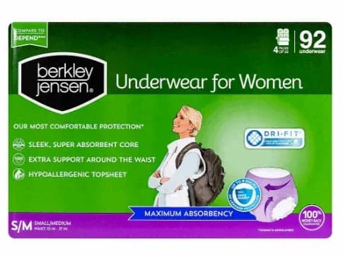 Berkley Jensen Incontinence & Postpartum Underwear for Women, Small/Medium, Maximum Absorbency, 92 Count