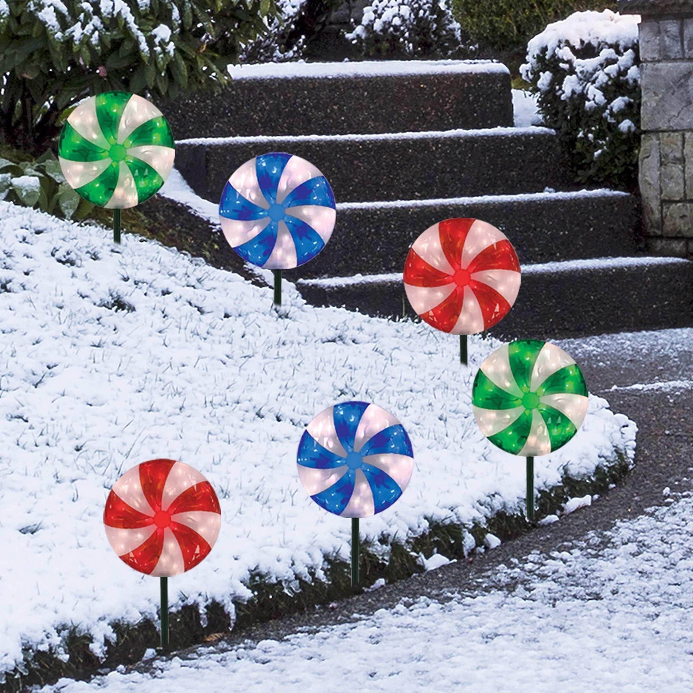 Peppermint LED Lawn Stakes, Set of 5
