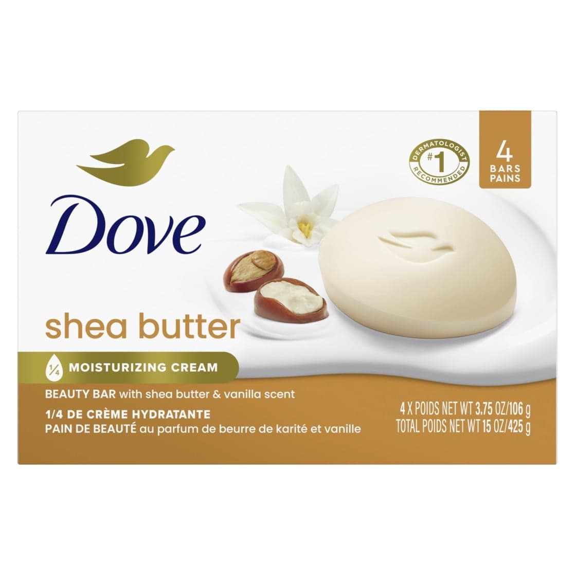 Dove Purely Pampering Shea Butter Beauty Bar Soap, 3.75 oz, 4 Bars