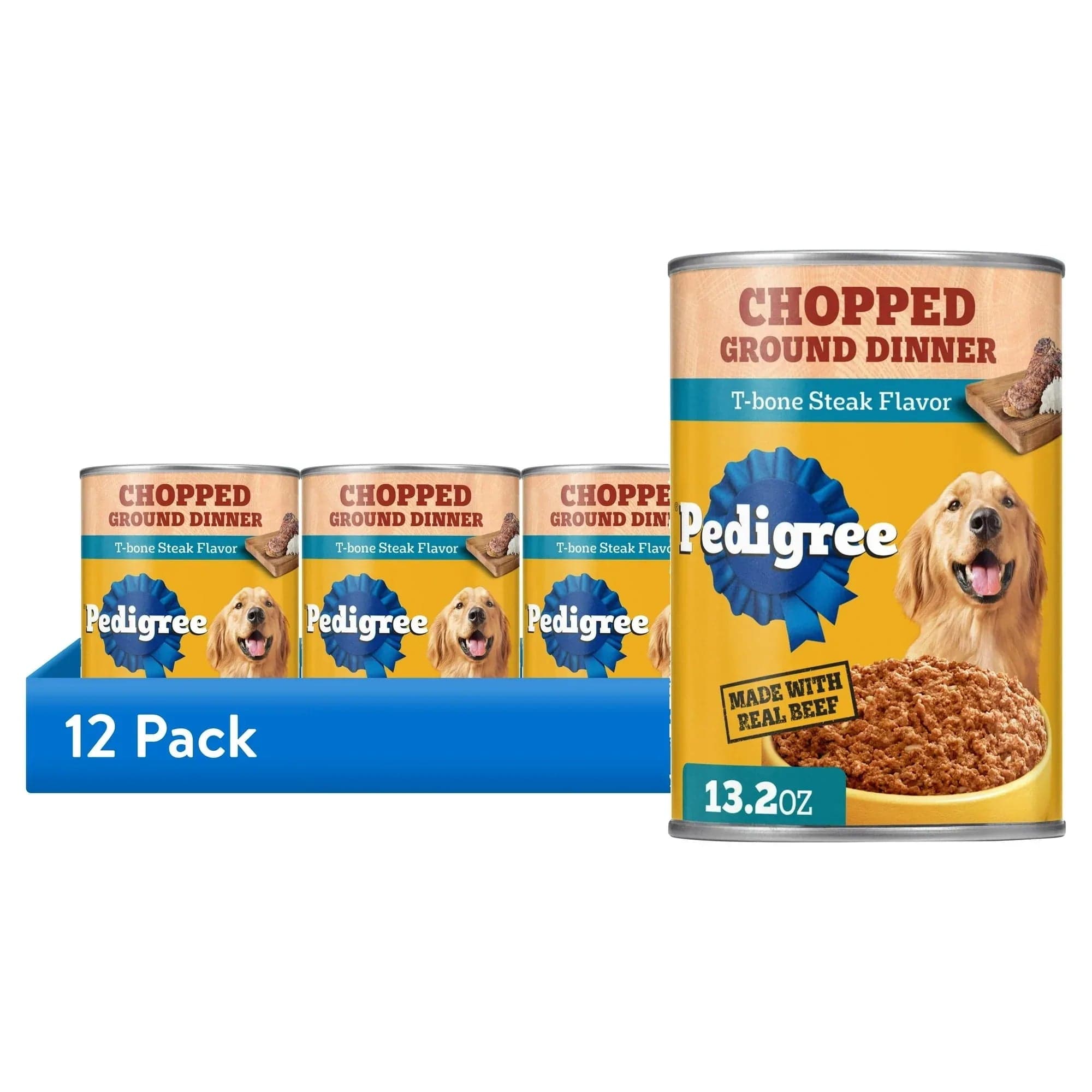 Pedigree Chopped Ground Dinner T-Bone Steak Flavor Adult Wet Dog Food, (12) 13.2 oz Cans