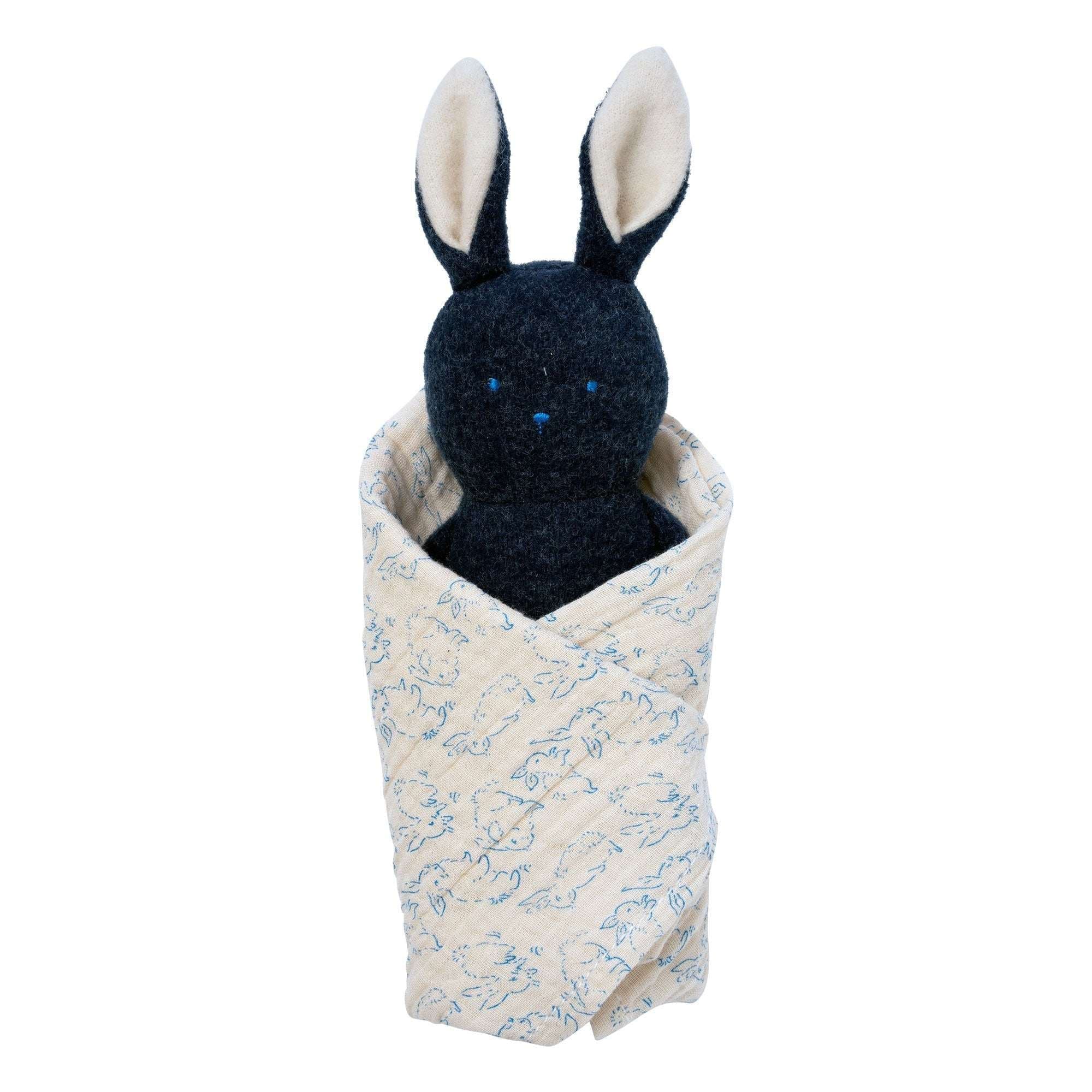 Manhattan Toy Embroidered Plush Bunny Baby Rattle and Soft Cotton Burp Cloth, 16 x 16 Inches