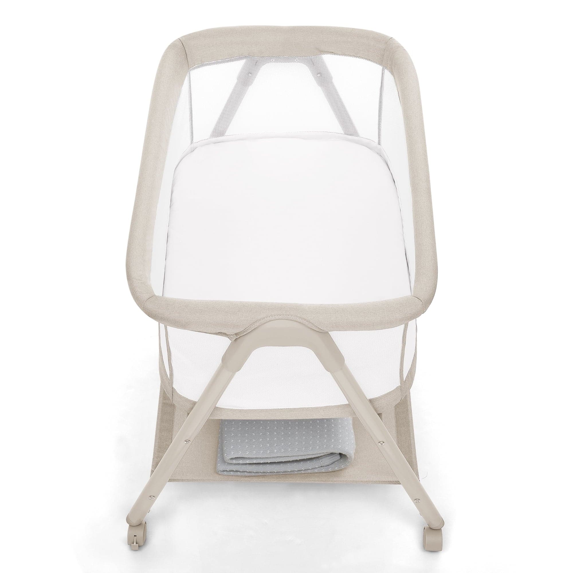 Delta Children Haven AirFlow Bassinet with Breathable Mesh and Wheels, Tan