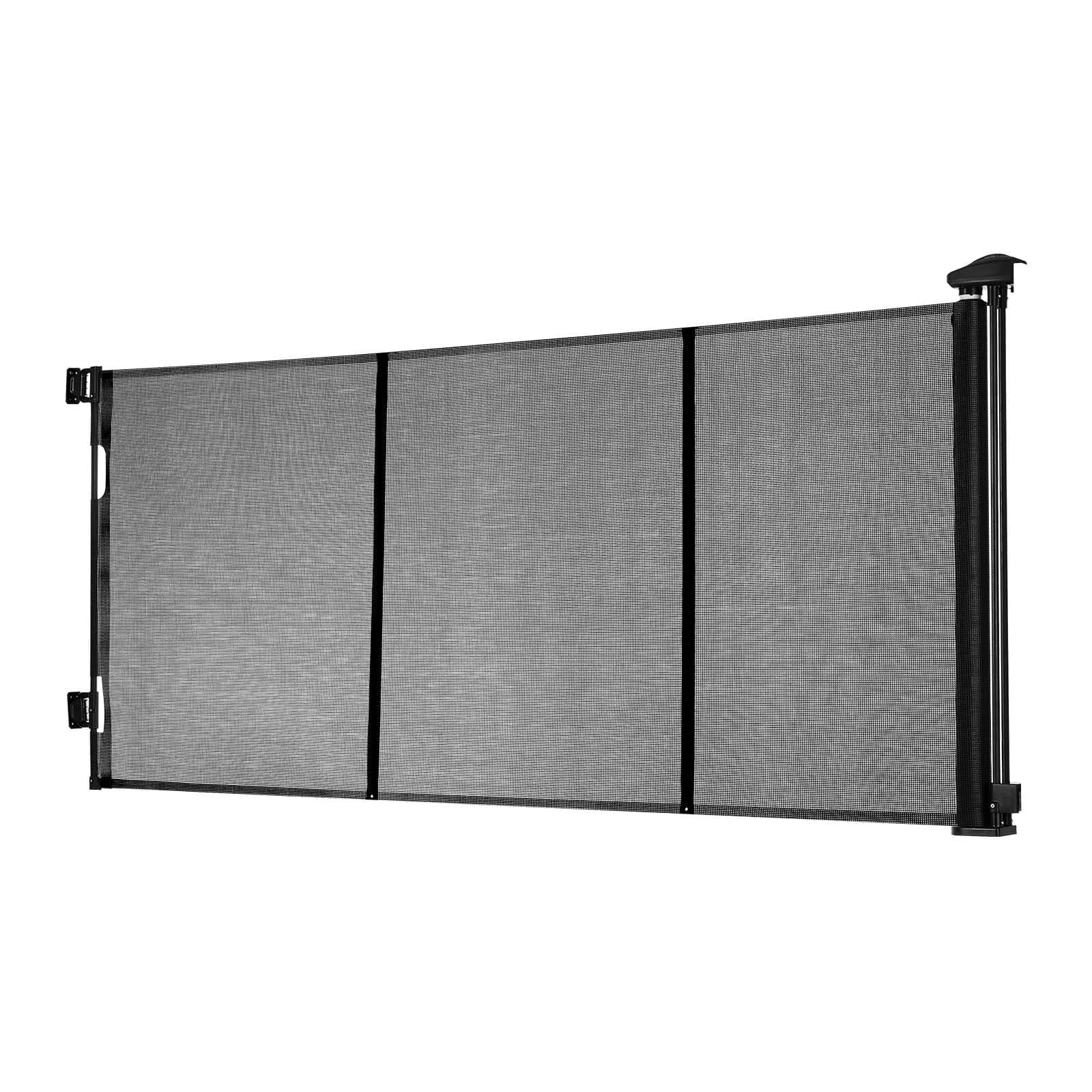 KFFKFF Retractable Baby Gate, Expands up to 122 Inches Wide, 31.3 Inches High, Mesh Baby and Pet Barrier for Decks, Doorways, Garages, Indoor Use, Black