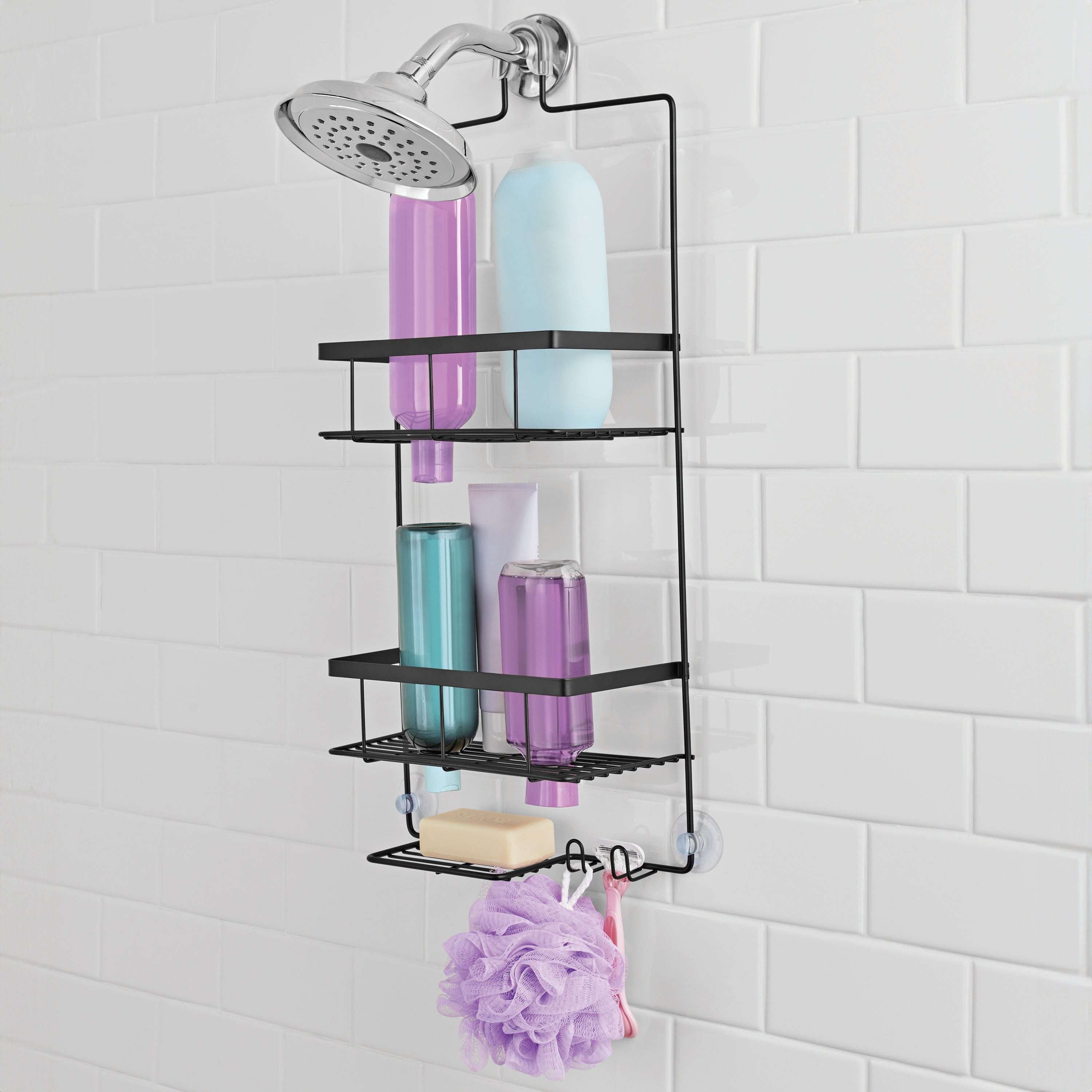 Mainstays Premium Matte Black Hanging Shower Caddy with 2 Shelves and Soap Tray