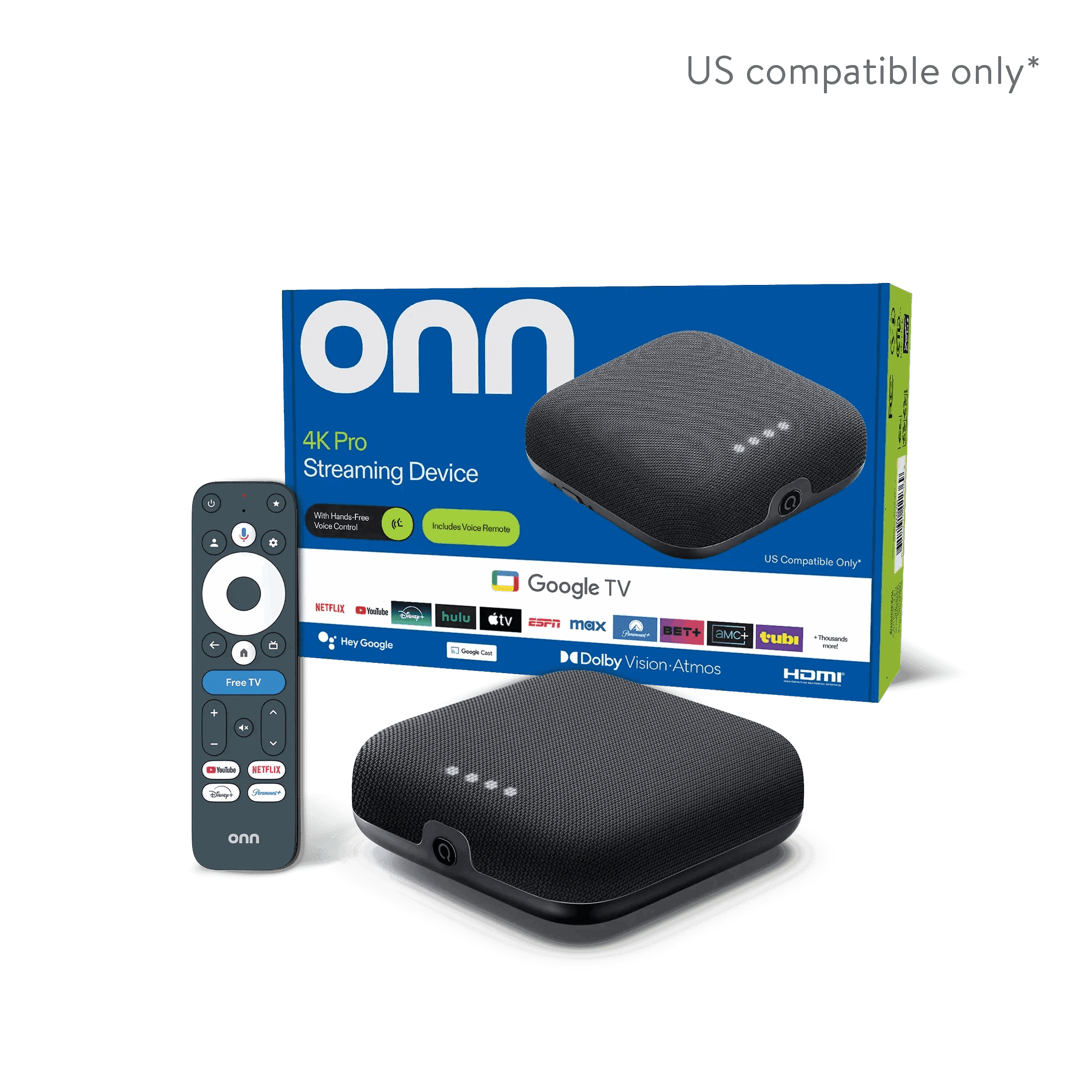 onn 4K Pro Streaming Device, Google TV with Gemini, 4K UHD, 32GB Storage, 3GB RAM, Dolby Vision and Atmos, Find My Remote with Backlight, Ethernet Port
