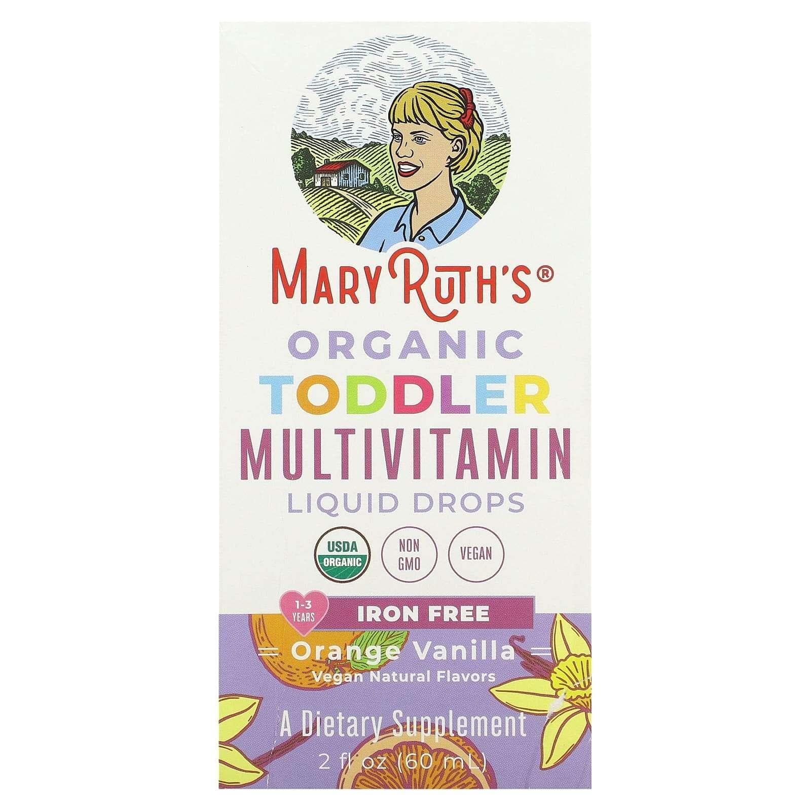 MaryRuth's, Organic Toddler Multivitamin Liquid Drops, 1-3 Years, Orange Vanilla, 2 fl oz (60 ml)