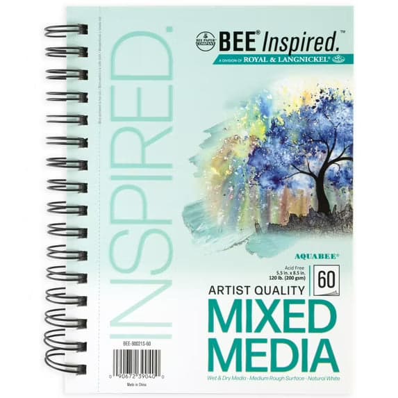 Bee Paper Bee Inspired 5.5" x 8.5" Mixed Media Paper Pad, Side Wire, 60 Sheets, 120lb (200gsm)
