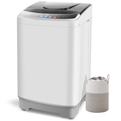 BATHWA 16.5Lbs Portable Washing Machine, 2.3Cu.ft Full-Automatic Compact Washer Machine, LED Display, 10 Programs 8 Water Levels, White