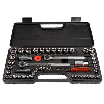 Stalwart 52pc with Socket Set SAE and Metric Hand Tool Set Clear: Steel, 3/8 Inch, Ratchet, Carrying Case, 30-Day Warranty