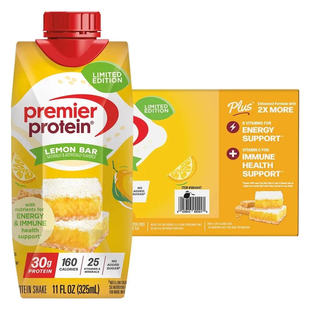 Premier 30g Protein PLUS Energy and Immune Support Shakes, Lemon Bar, 11 fl oz, 18-pack