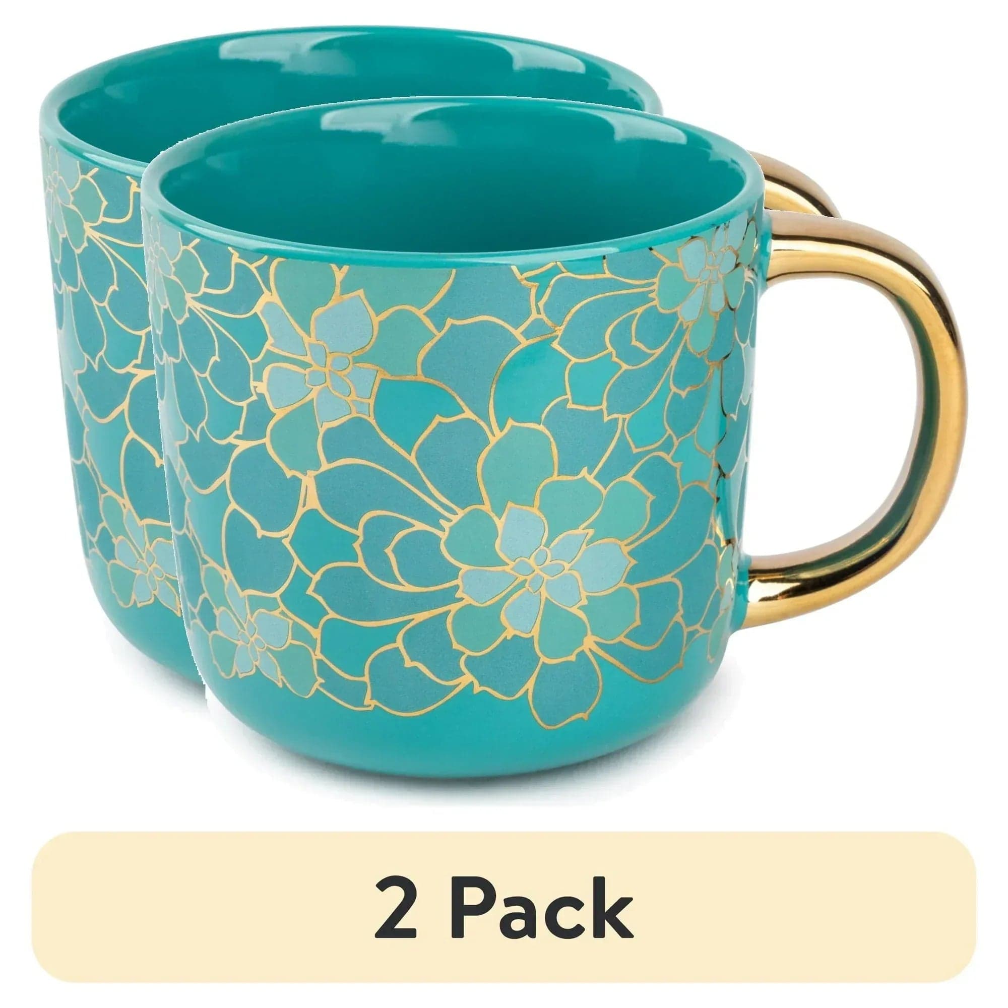 Thyme & Table 16 fl oz Teal Succulent Ceramic Coffee Mug, 2-pack