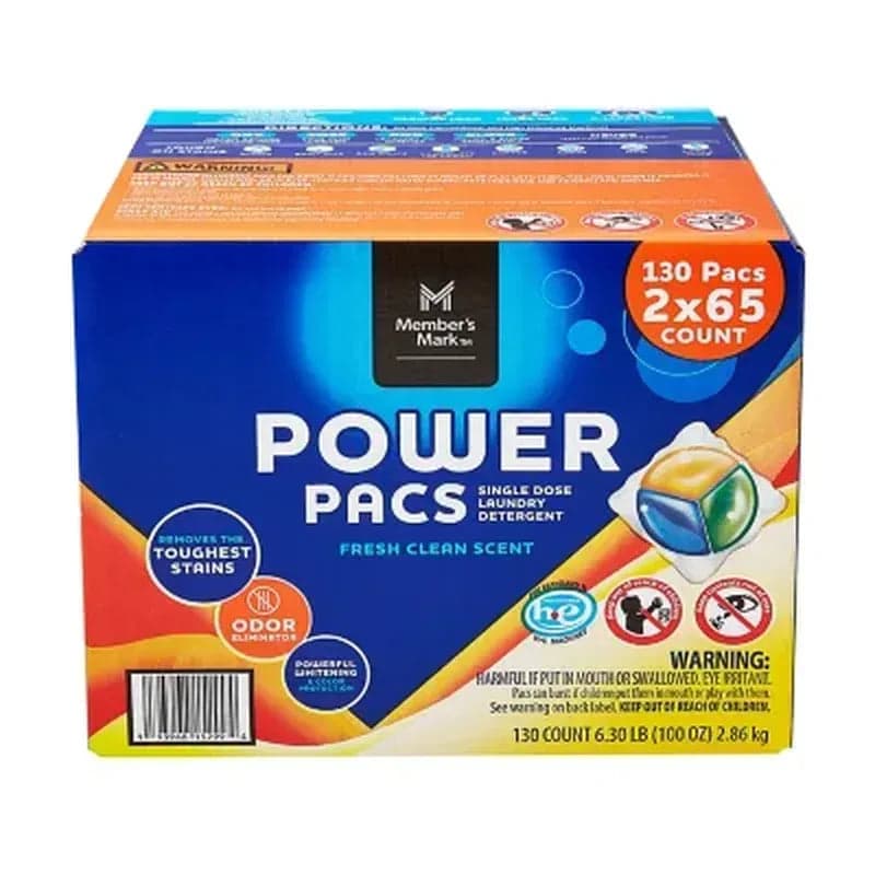 Member's Mark Laundry Detergent Power Pacs, Fresh Clean Scent (130 Ct.)