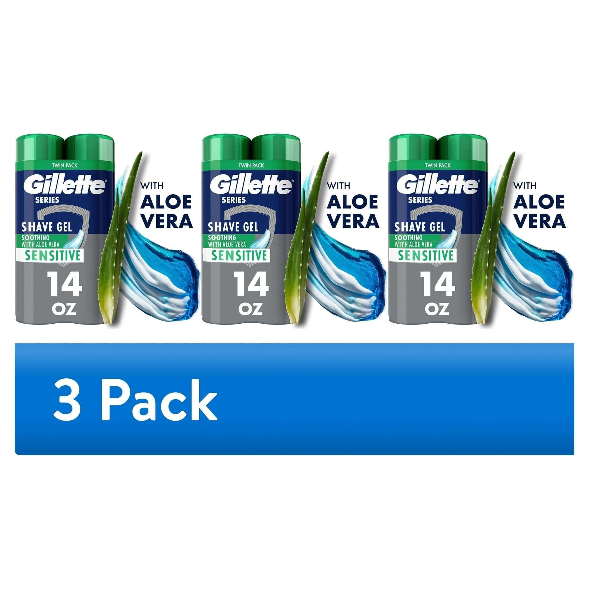 Gillette Series Soothing Shave Gel for Men with Aloe Vera, Twin Pack, 14 oz (3 Pack)