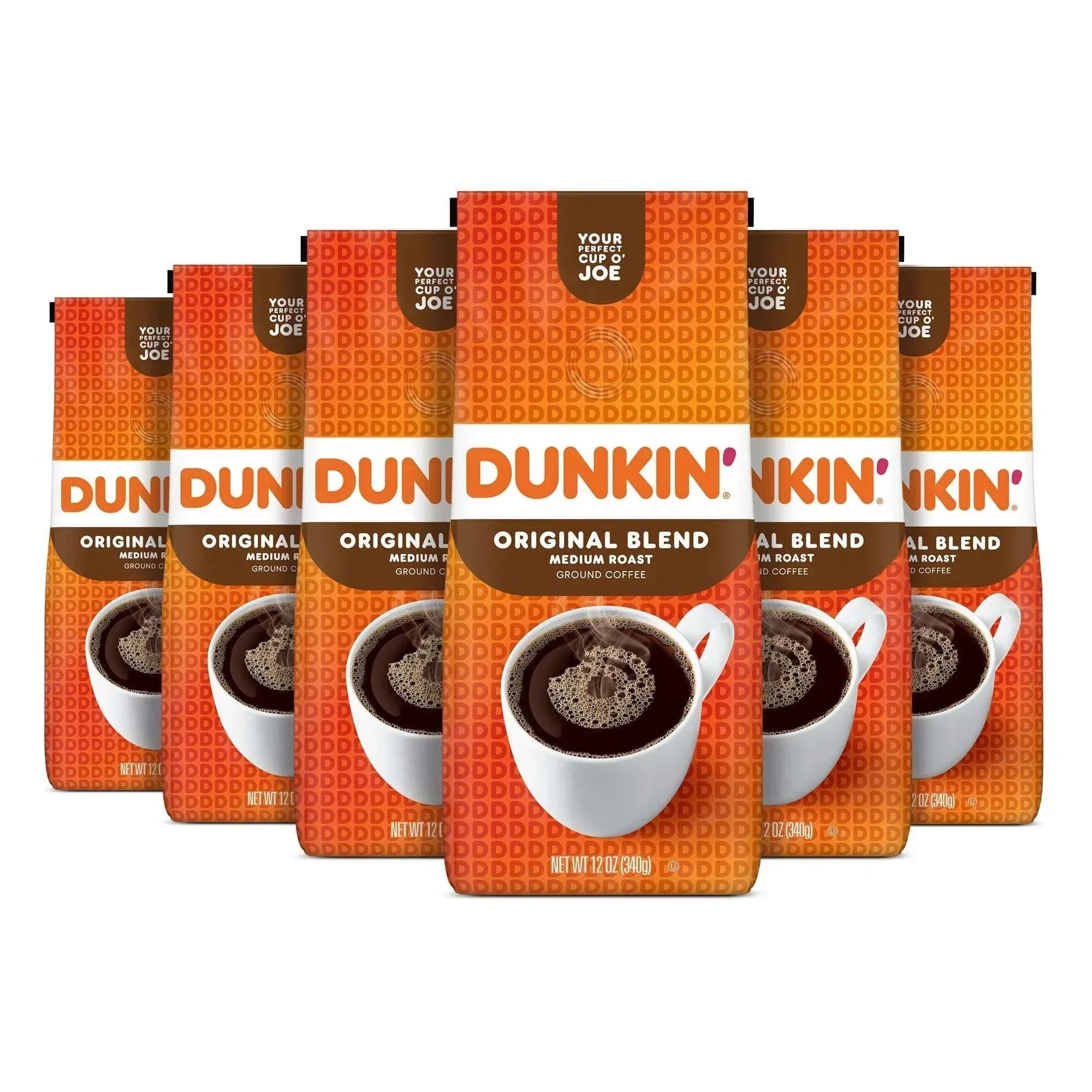 Dunkin' Original Blend Medium Roast Ground Coffee, 12 oz Bag (6 Pack)