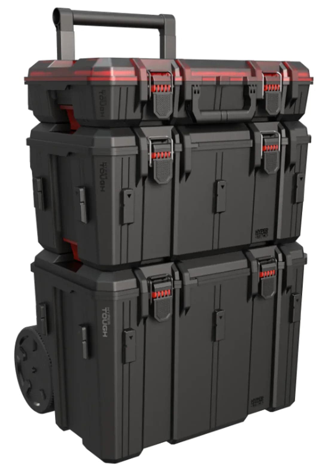 Hyper Tough Hyper Stack Heavy Duty 3-Piece Modular Rolling Toolbox System, Black