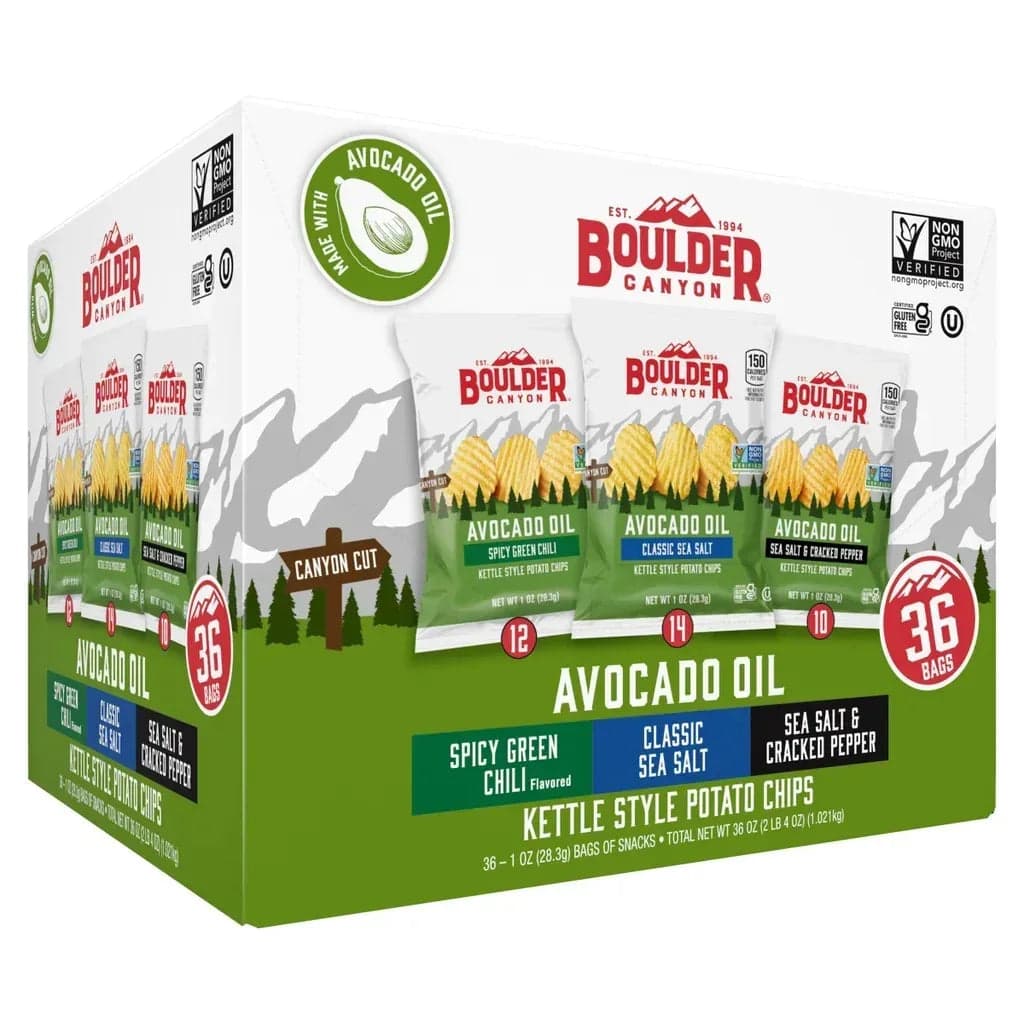 Boulder Canyon Kettle Style Potato Chips, Variety Pack, 1 oz, 36-count