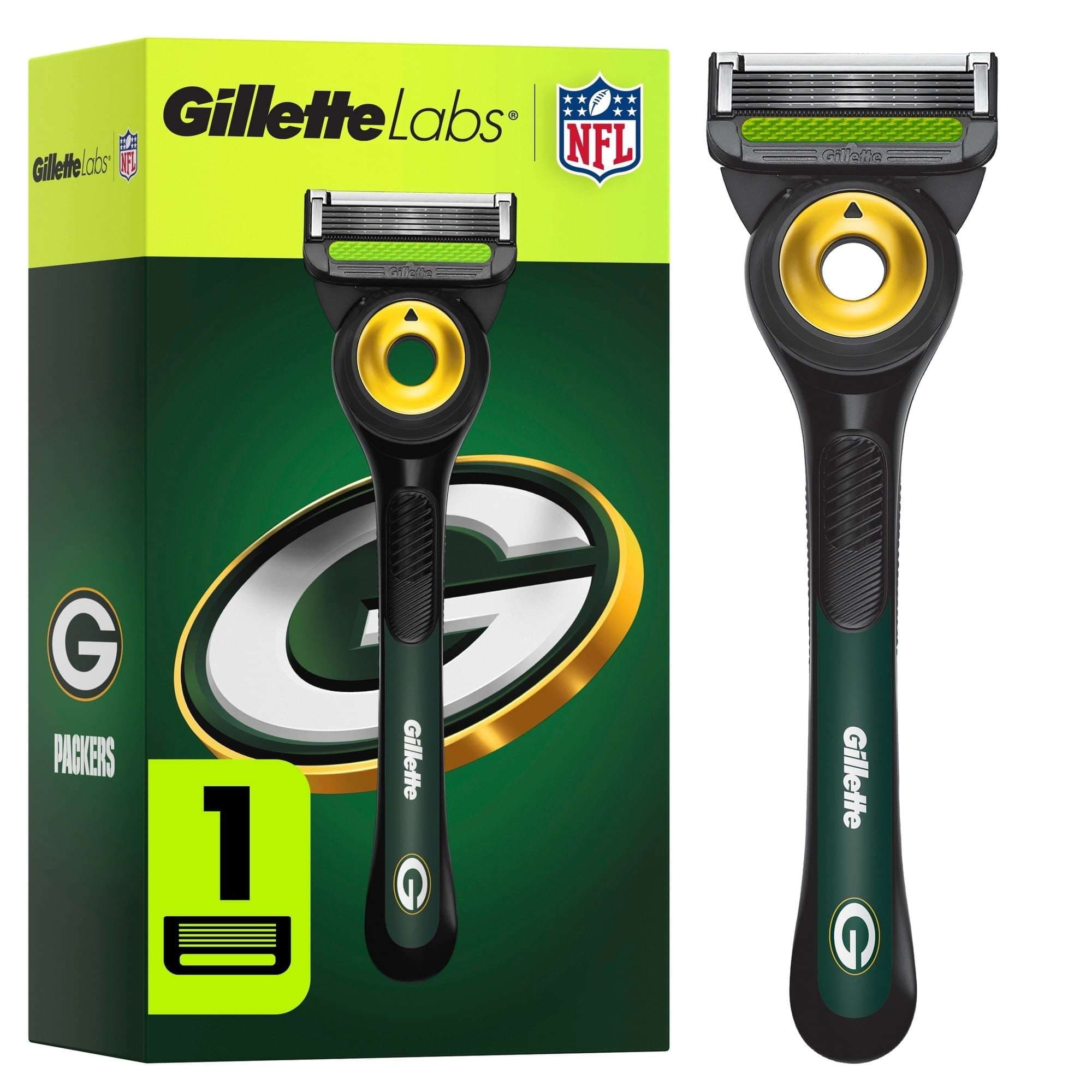 Gillette Labs Officially Licensed Green Bay Packers Razor for Men, 1 Handle and 1 Blade Refill