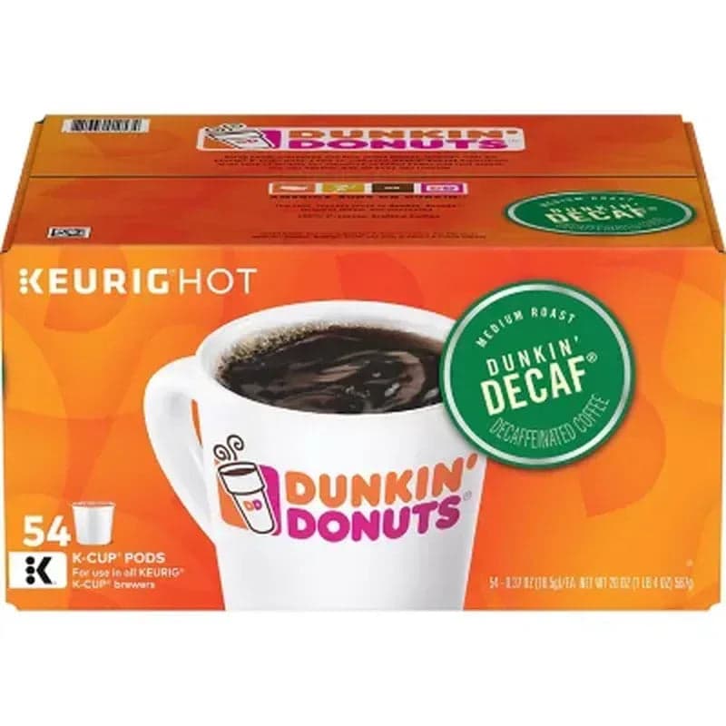 Dunkin' Decaf Coffee K-Cup Pods, Medium Roast (54 Ct.)