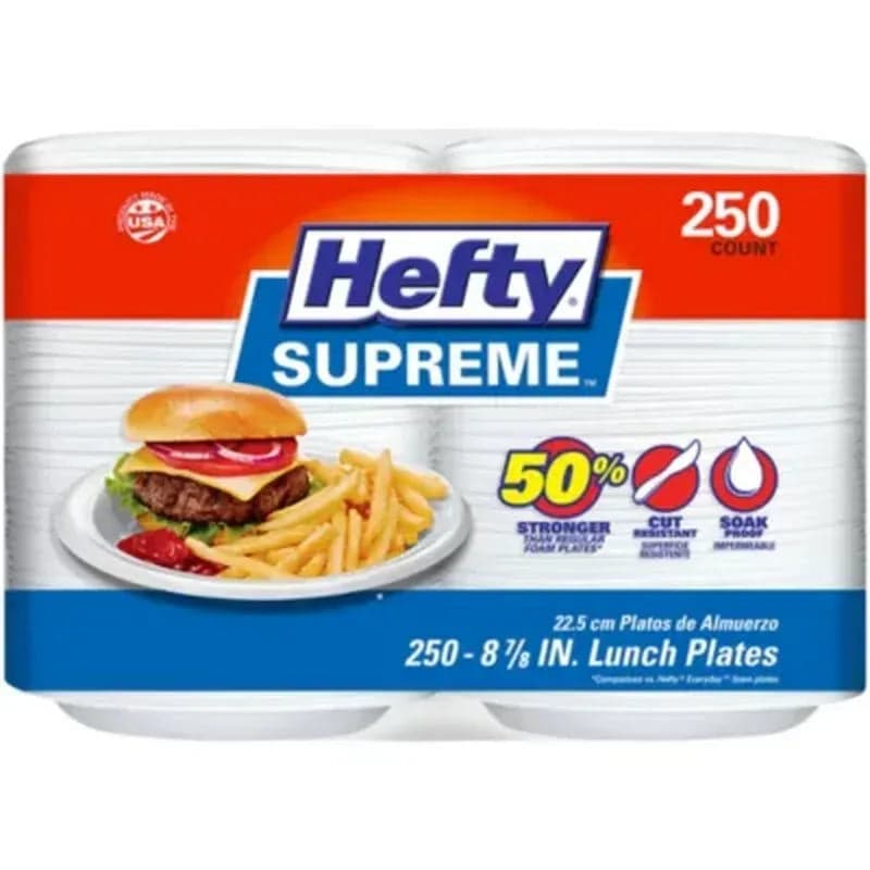 Hefty Supreme Foam Disposable Lunch Plates, 8 7/8" (250 Ct.)