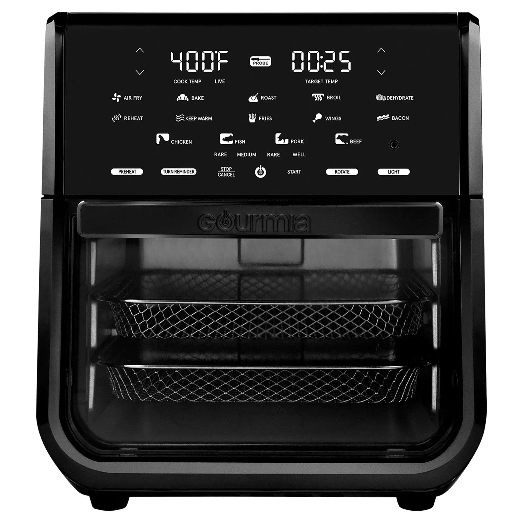 Gourmia All-in-One 14-Quart Air Fryer, Oven, Rotisserie, Dehydrator with Temperature Probe, Stainless Steel
