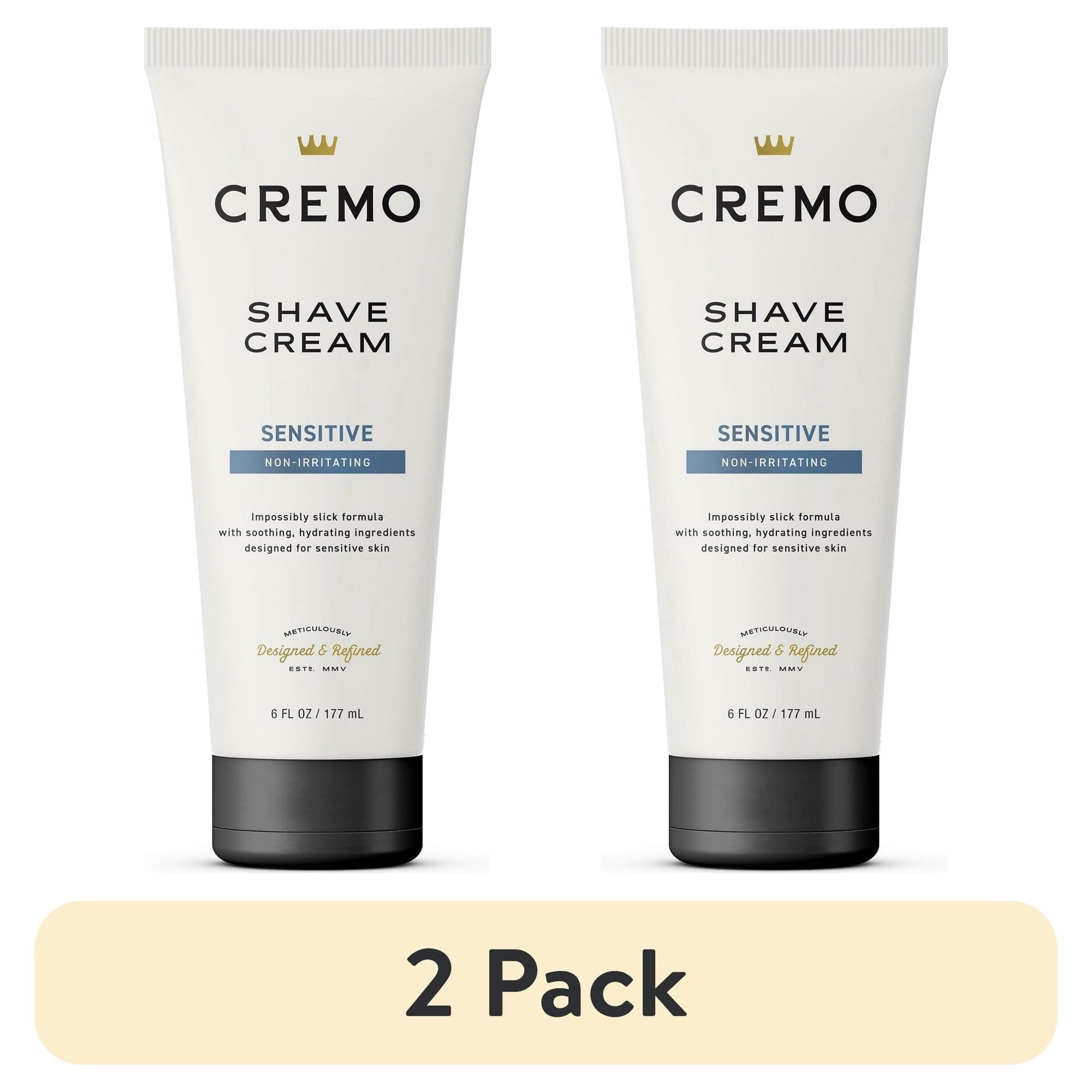 Cremo Sensitive Skin Concentrated Shave Cream, Unscented, 6 fl oz (2 Pack)