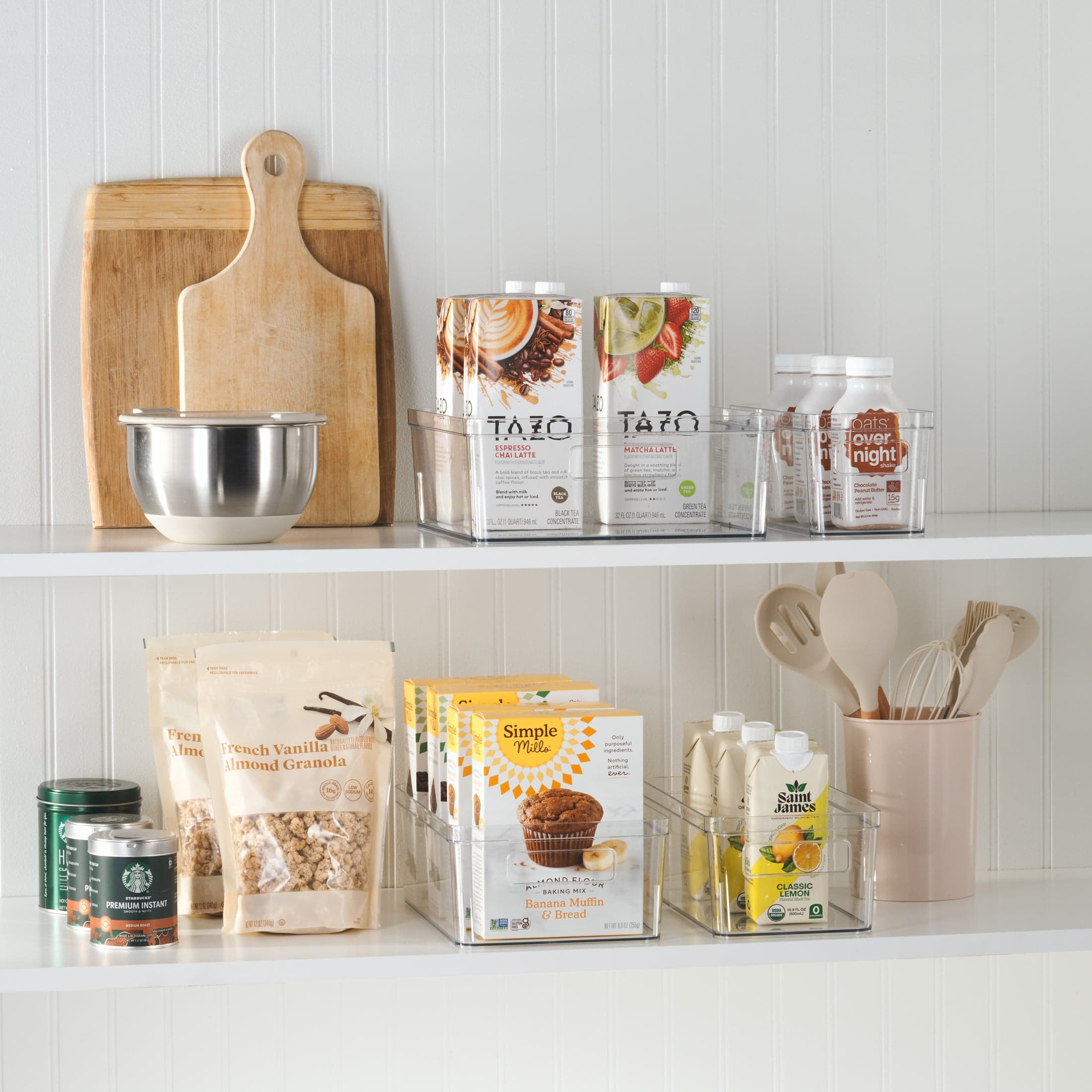 Mainstays Small Clear Plastic Pantry Organizer Bin with Built-In Handles, 12 in x 4.5 in x 4 in
