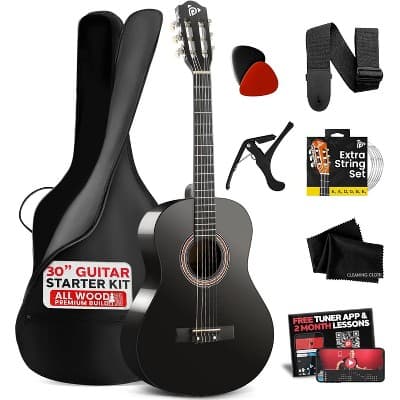 Pyle 30'' 6-String Classical Acoustic Guitar for Beginners and Adults with Accessory Kit (Black)