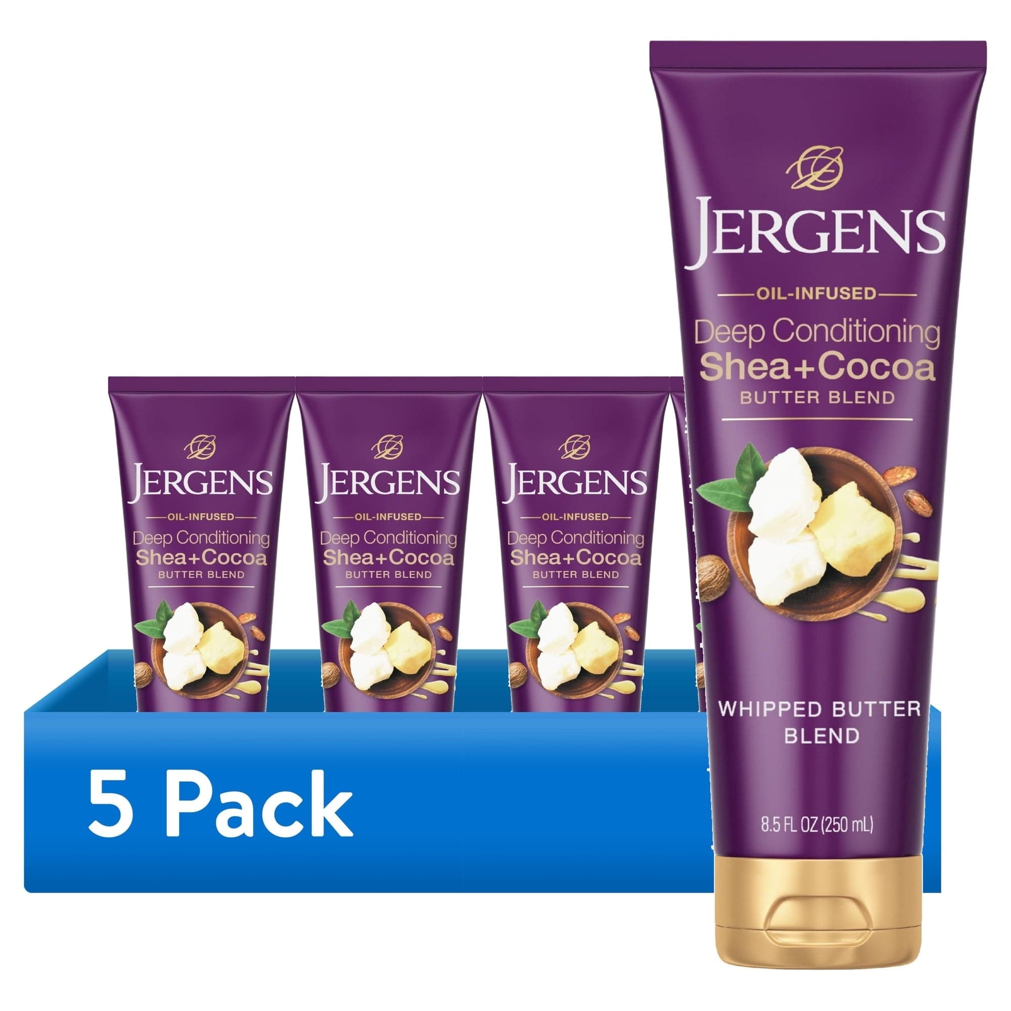 Jergens Deep Conditioning Shea + Cocoa Whipped Body Butter with Vitamin E, 8.5 oz (Pack of 5)