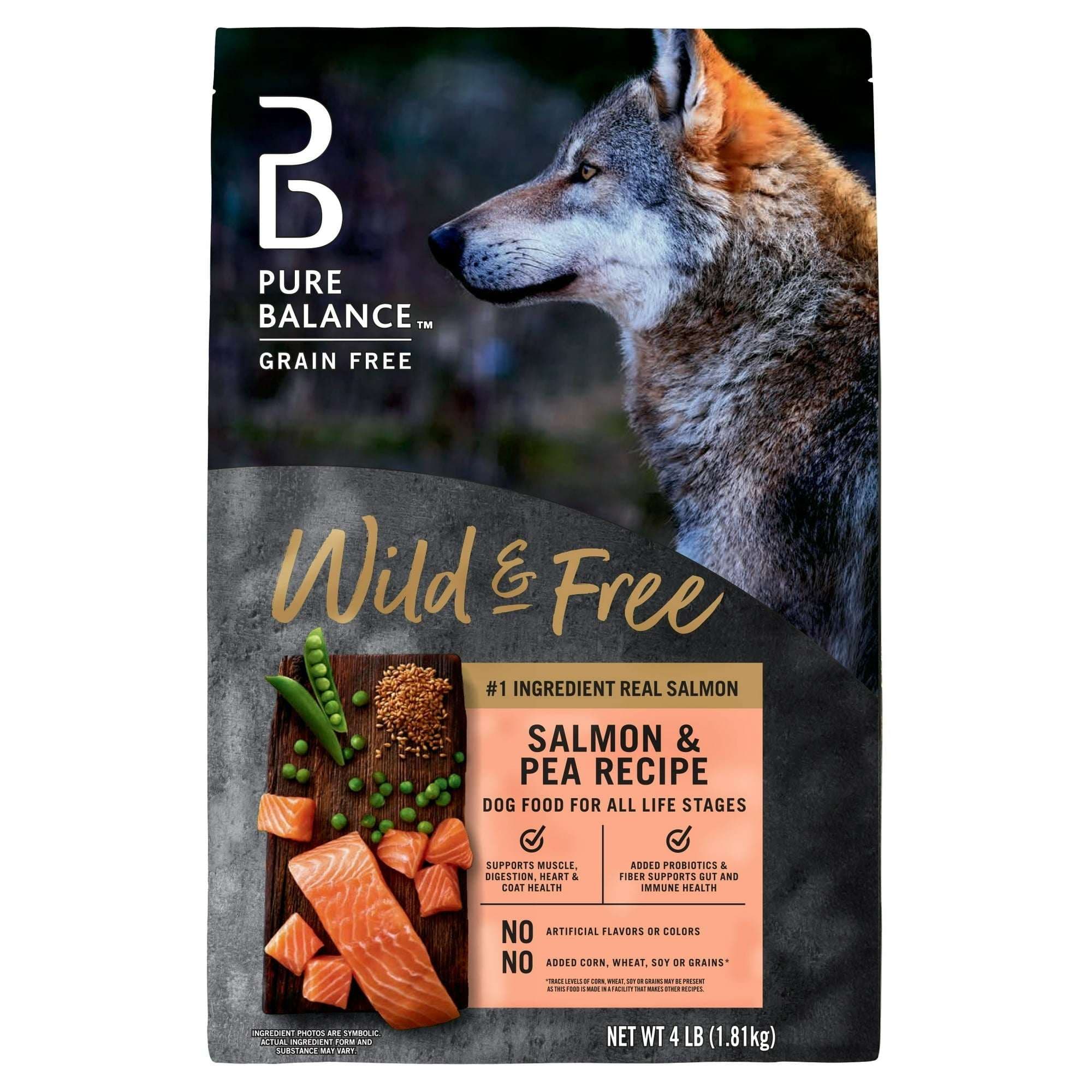 Pure Balance Wild & Free Grain-Free Salmon & Pea Recipe Dry Dog Food, 4 lb Bag