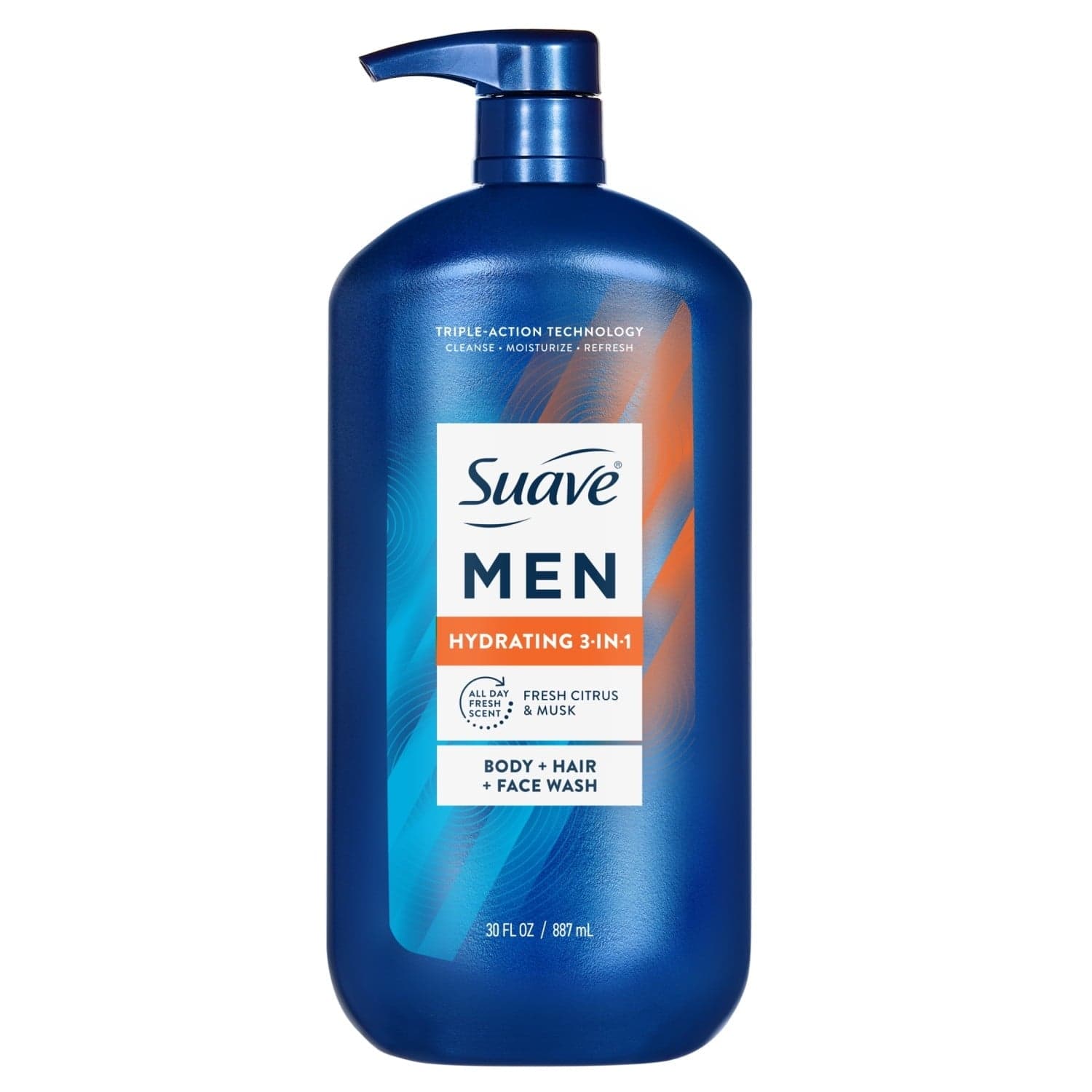 Suave Men Hydrating 3-in-1 Body + Hair + Face Wash with Glycerin and Vitamin E, 30 fl oz