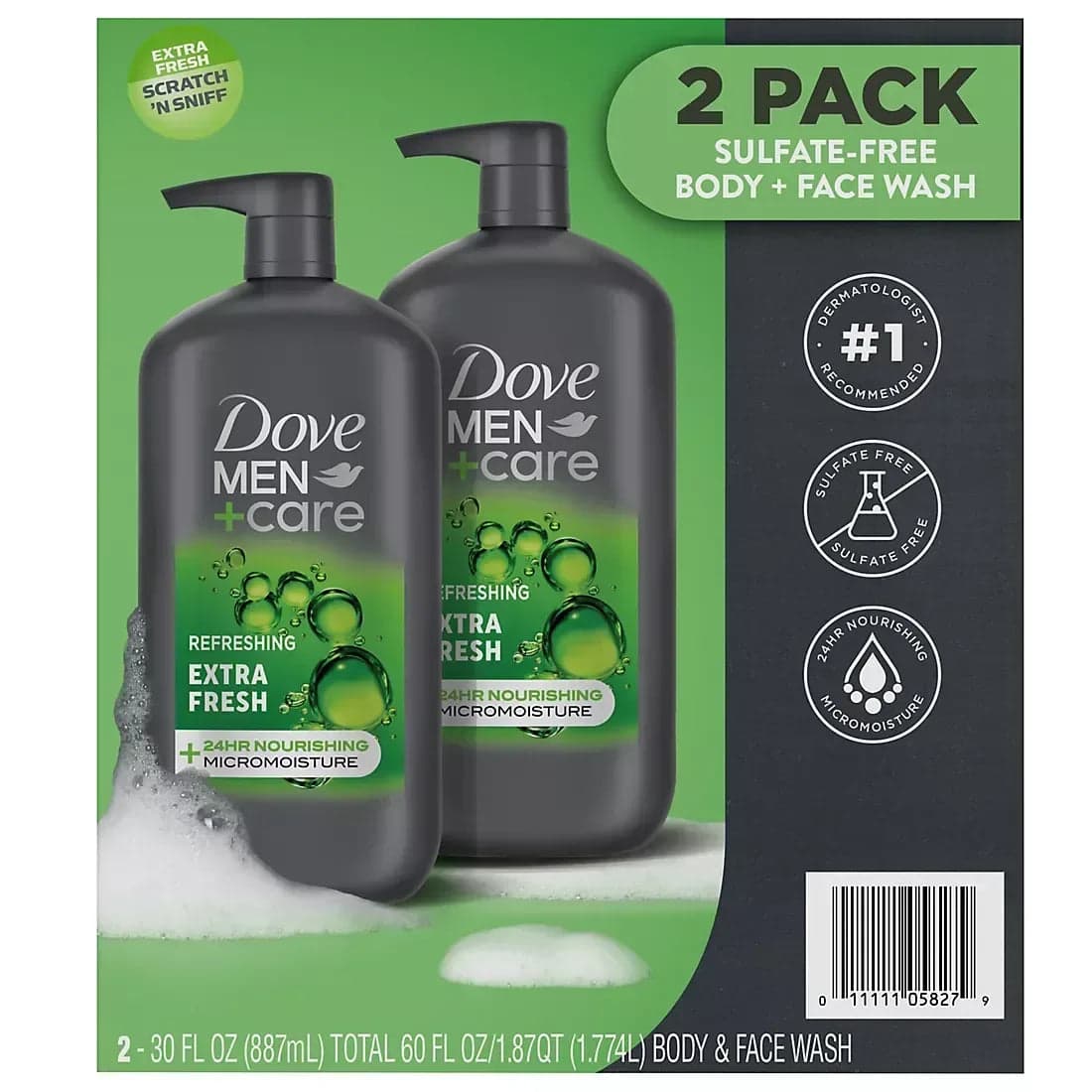 Dove Men+Care Body + Face Wash, Refreshing Extra Fresh, 2 pk./30 fl. oz.
