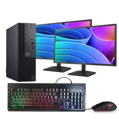 Dell 3060 Desktop Computer Bundle-Intel Core i5 8th Gen-16GB DDR4 RAM-500GB SSD-Windows 11 Pro-Dual 24" Monitors-Manufacturer Refurbished