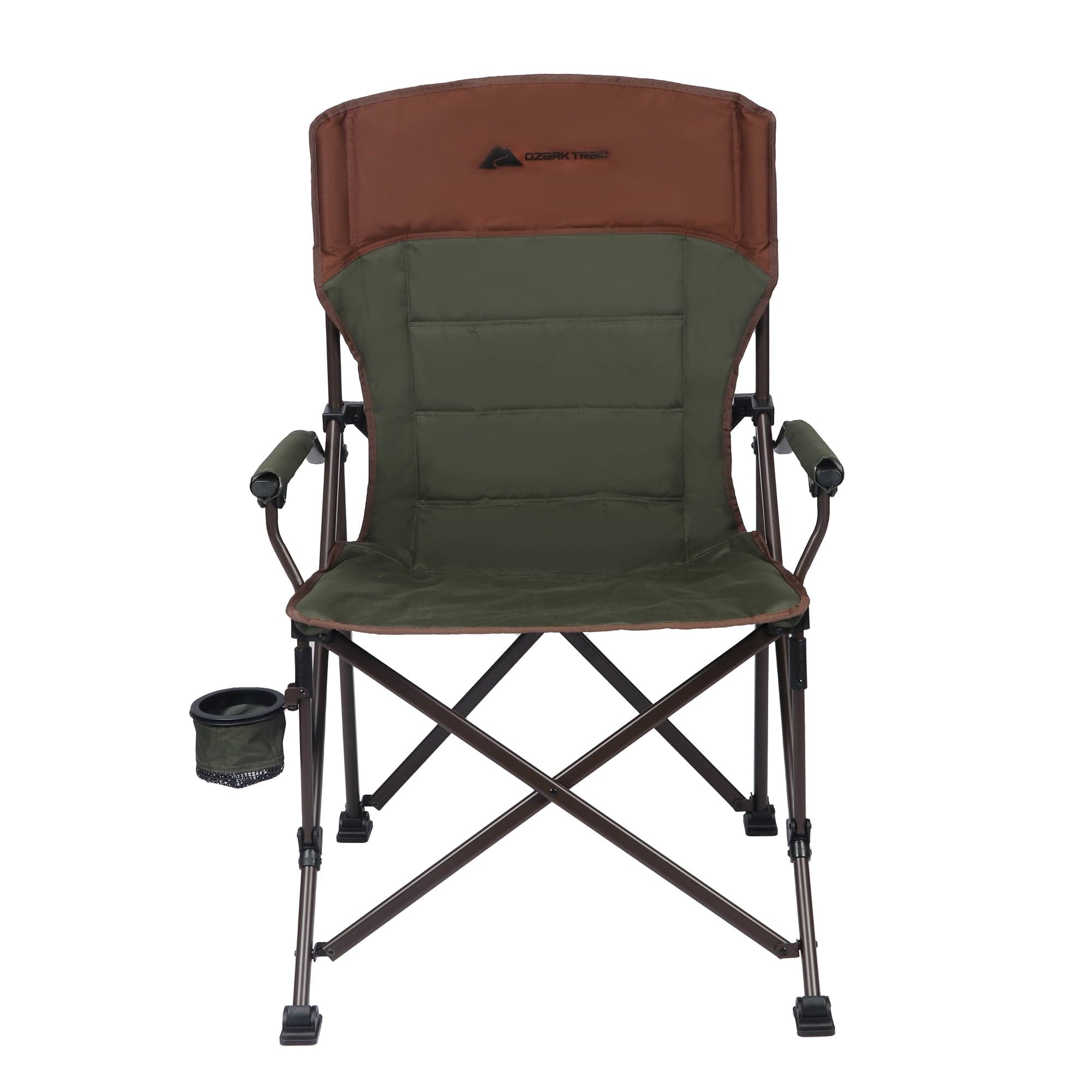 Ozark Trail Heavy Duty Hard Arm Camp Chair with Adjustable Cupholder, Tensioned Seat Fabric, Brown