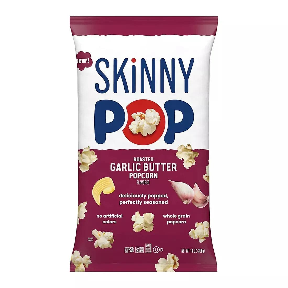 SkinnyPop Roasted Garlic Butter Flavored Gluten Free Popcorn, XL Bag, 14 oz.