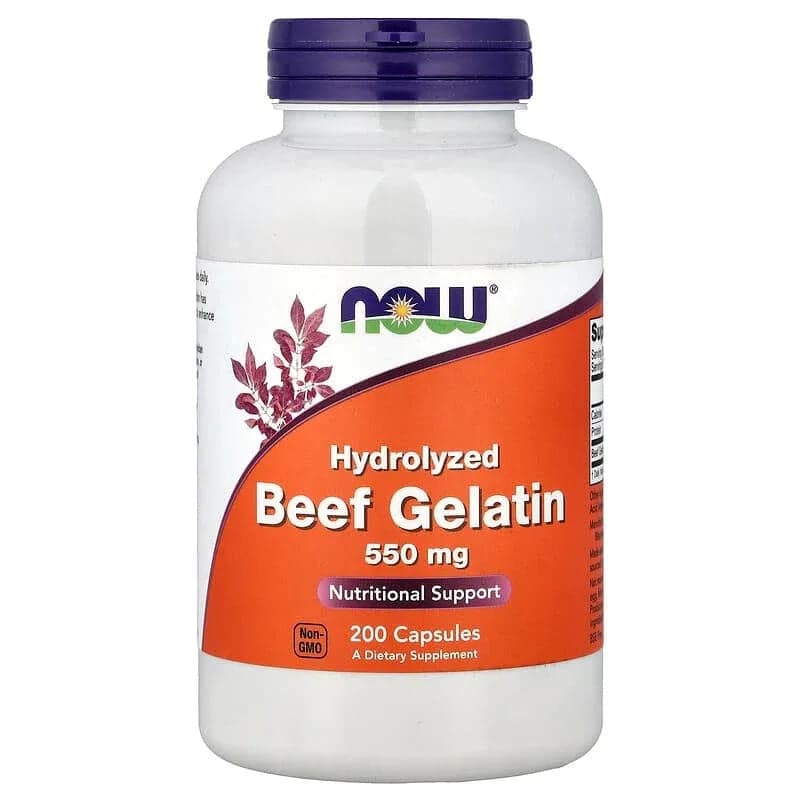 NOW Foods Hydrolyzed Beef Gelatin, 550 mg, 200 Capsules