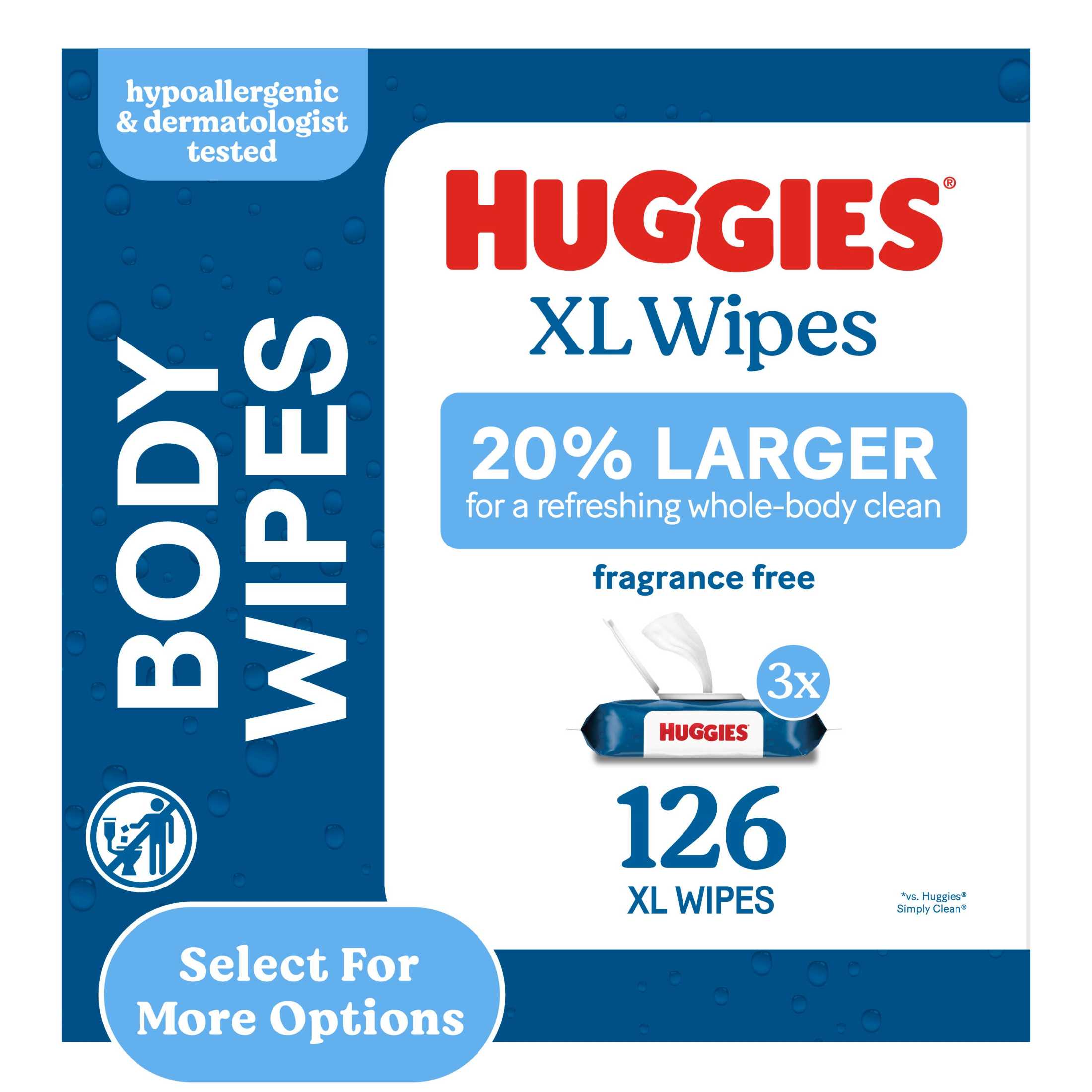 Huggies Extra Large Unscented Wipes, 3 Flip-Top Packs, 126 Count