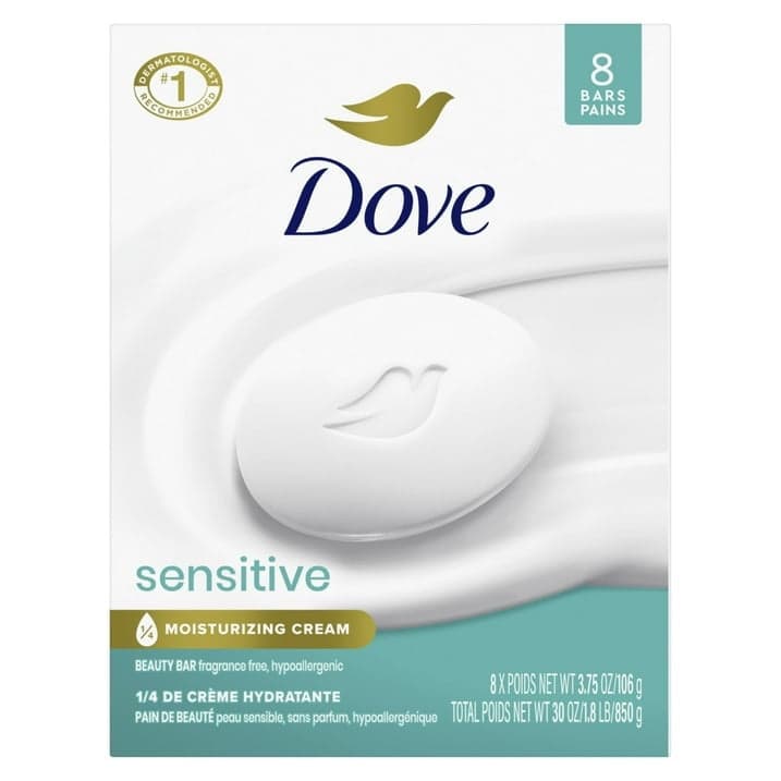 Dove Sensitive Skin Beauty Bar Soap, 3.75 oz, 8 Bars