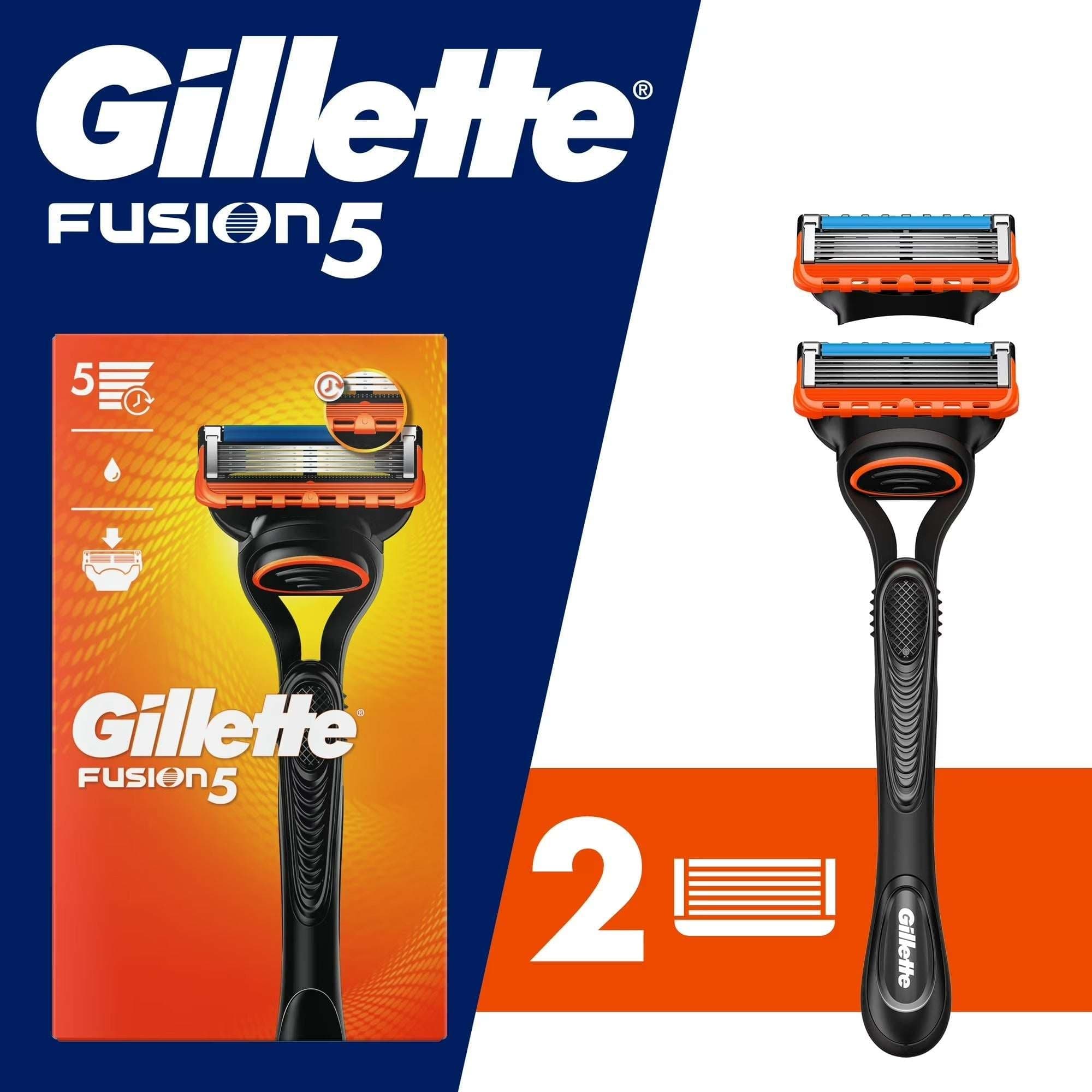 Gillette Fusion5 Men's Razor, 1 Handle and 2 Blade Refills, Black