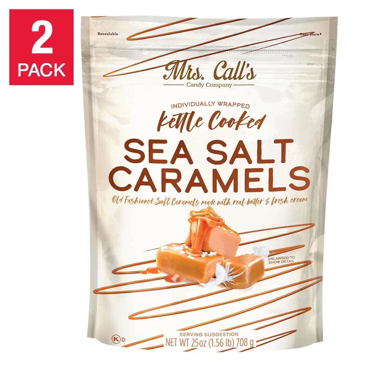 Mrs. Call's Kettle Cooked Sea Salt Soft Caramels, 25 oz, 2-Pack